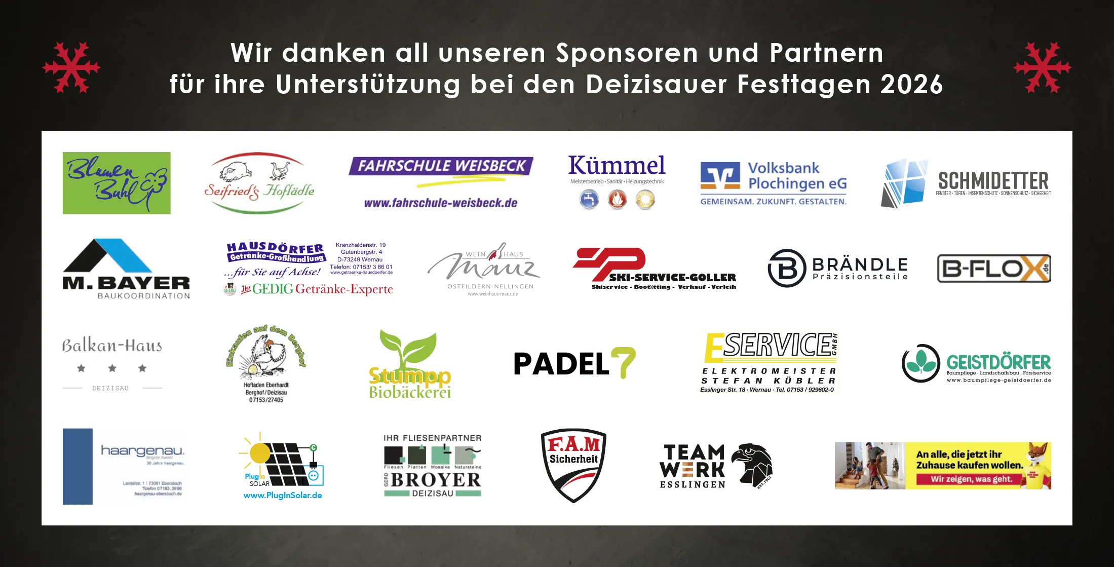 Die Sponsoren und Partner der Deizisauer Festtage 2026